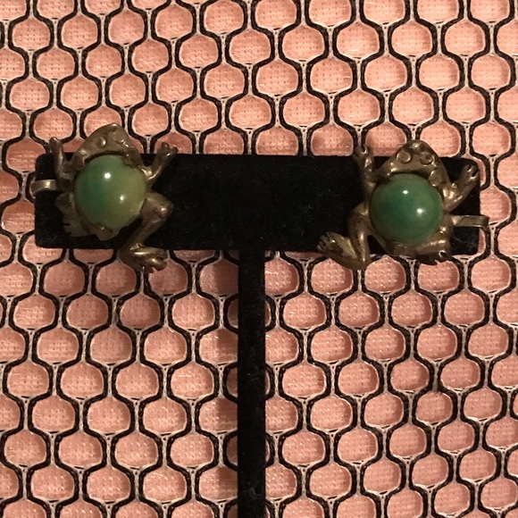 Sterling Silver Vintage Frog Earrings Screw backs With  Vintage Silver Frog Earrings Screw On Back